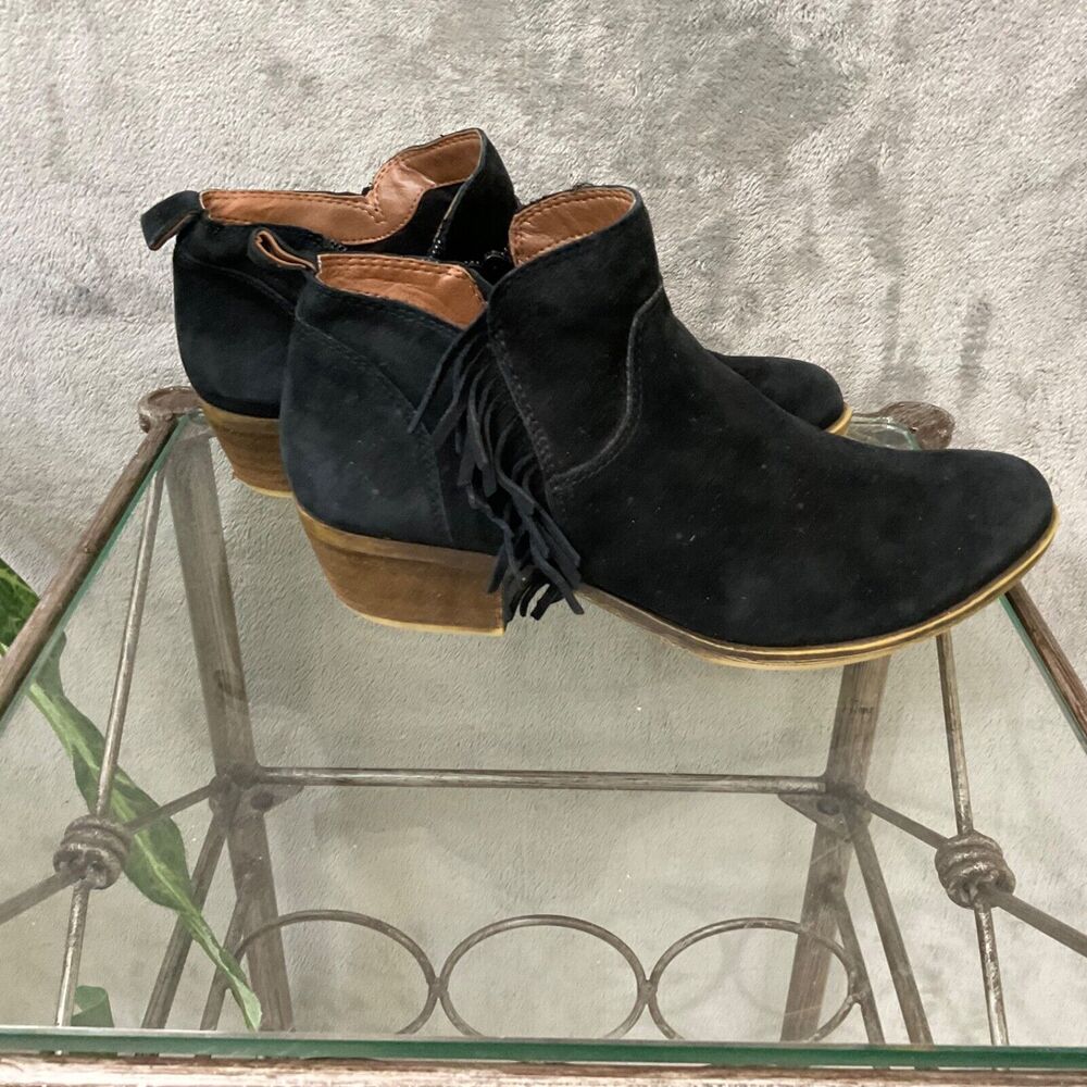 Lucky Brand booties/shooties 6.5 Fringe Western Cowgirl Ankle Boots Black Zip
